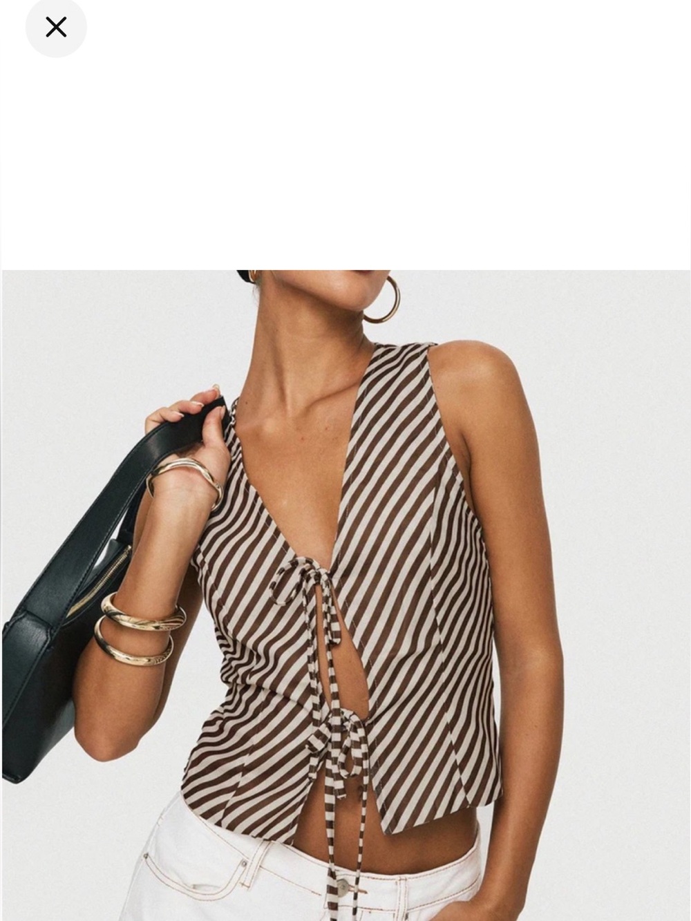 Princess Polly Brown & White Striped Tie-Front Camisole